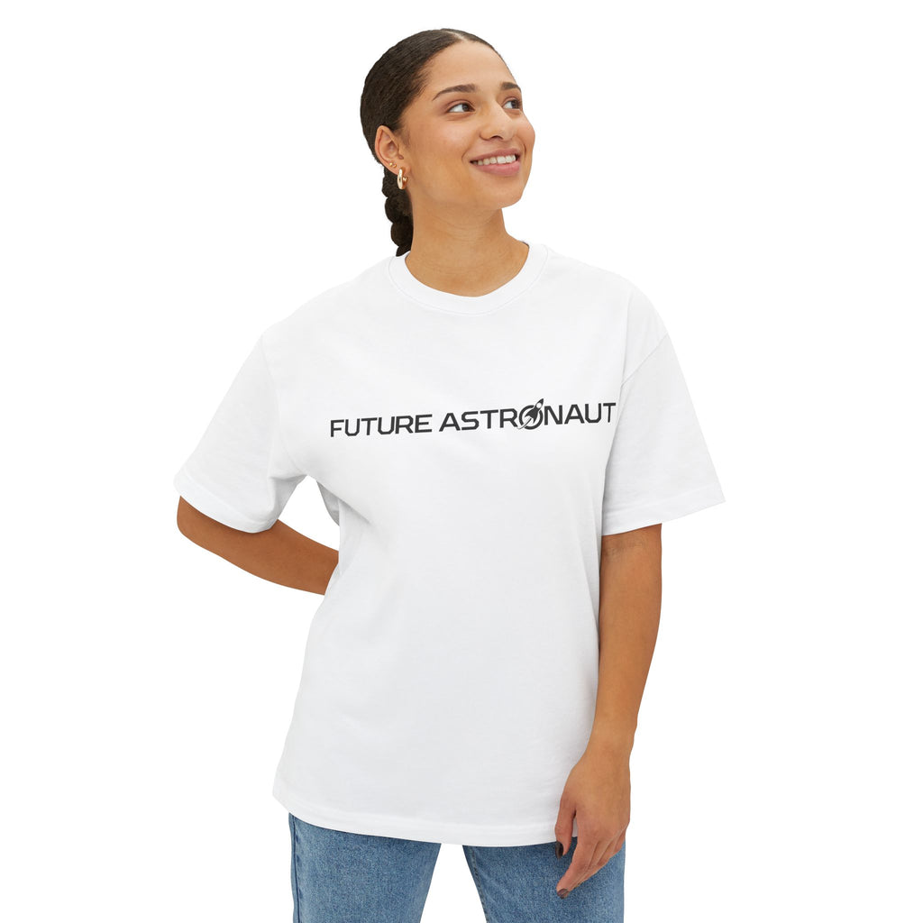 Model wearing the white Future Astronaut Boxy Tee