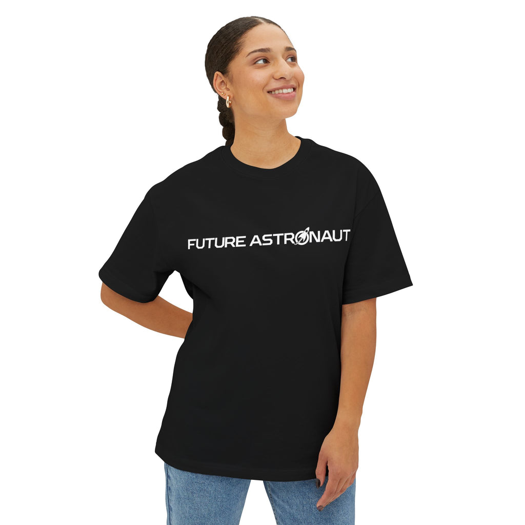 Model wearing the black Future Astronaut Boxy Tee