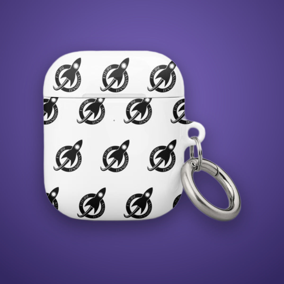 Rocket AirPods Case on Future Astronaut branded background