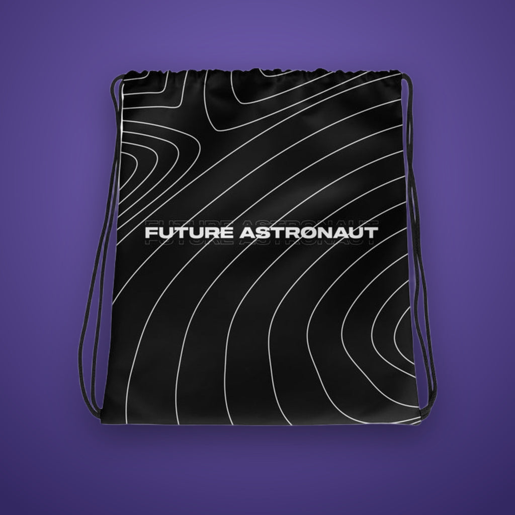 Drawstring Bag on Future Astronaut branded background