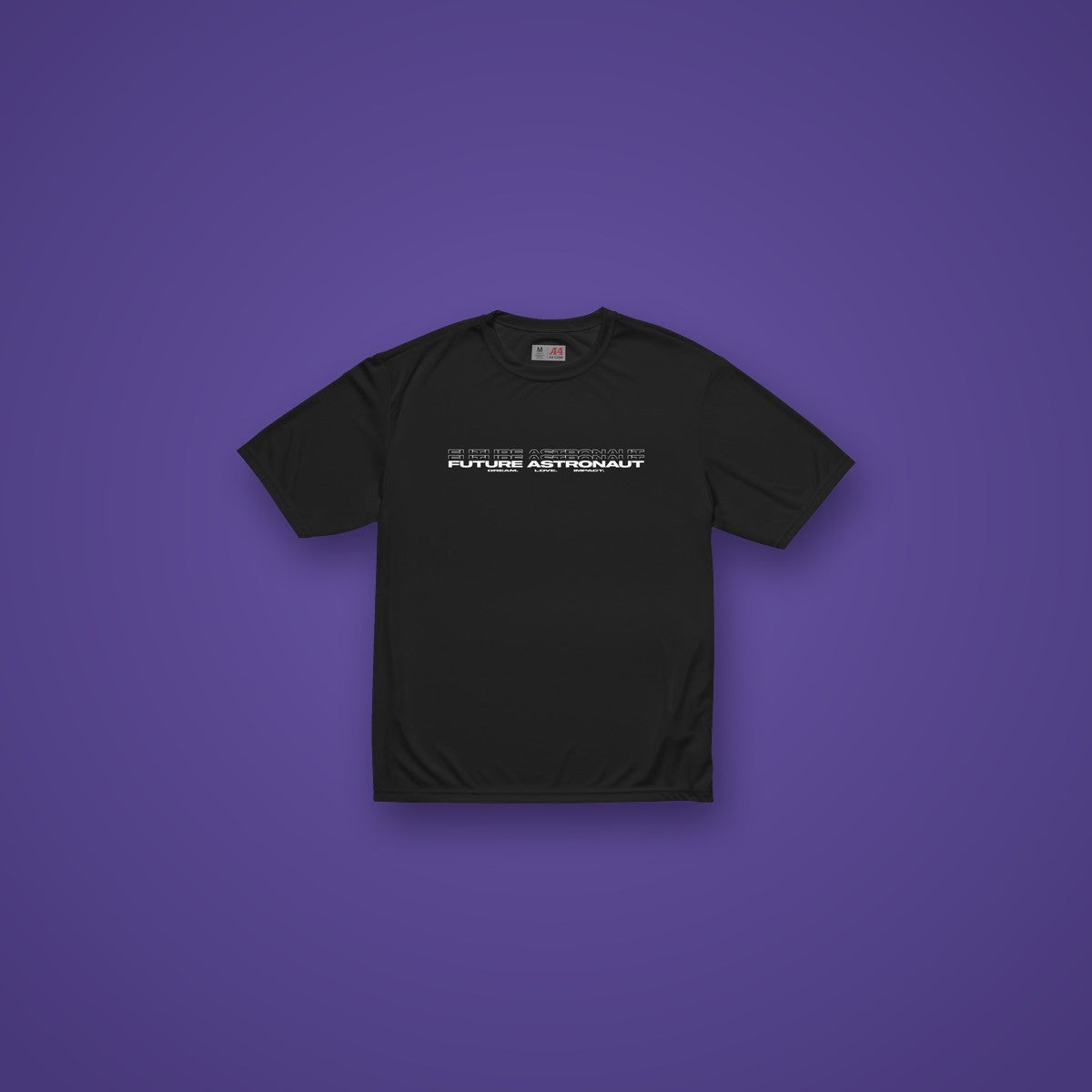 Future Astronaut Performance Tee in black on Future Astronaut branded background