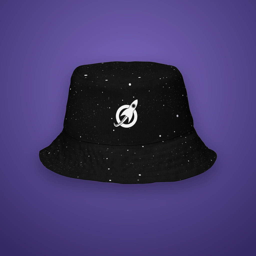Reversible Bucket Hat in the starfield print with the Future Astronaut rocket mark