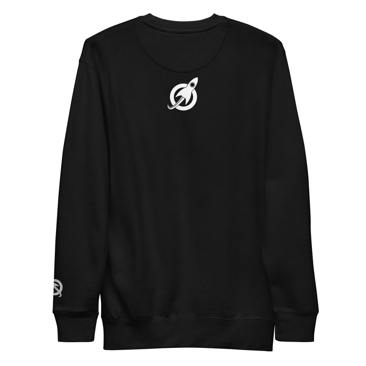 Future Astronaut Crewneck in black, back view, rocket mark between the shoulders