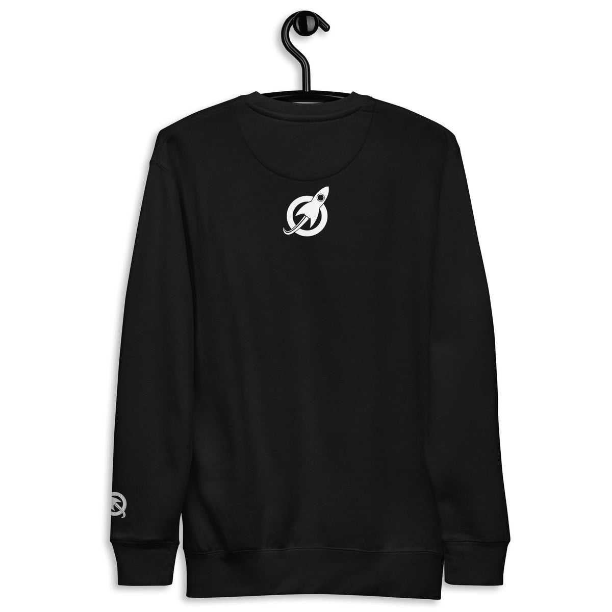 Future Astronaut Crewneck in black, back view, rocket mark between the shoulders
