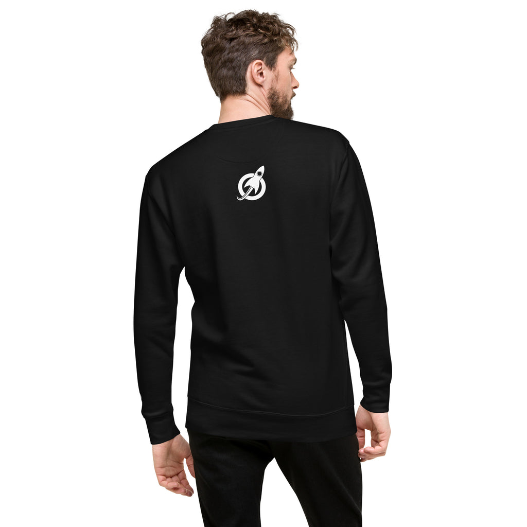 Future Astronaut Crewneck in black, back view, rocket mark between the shoulders