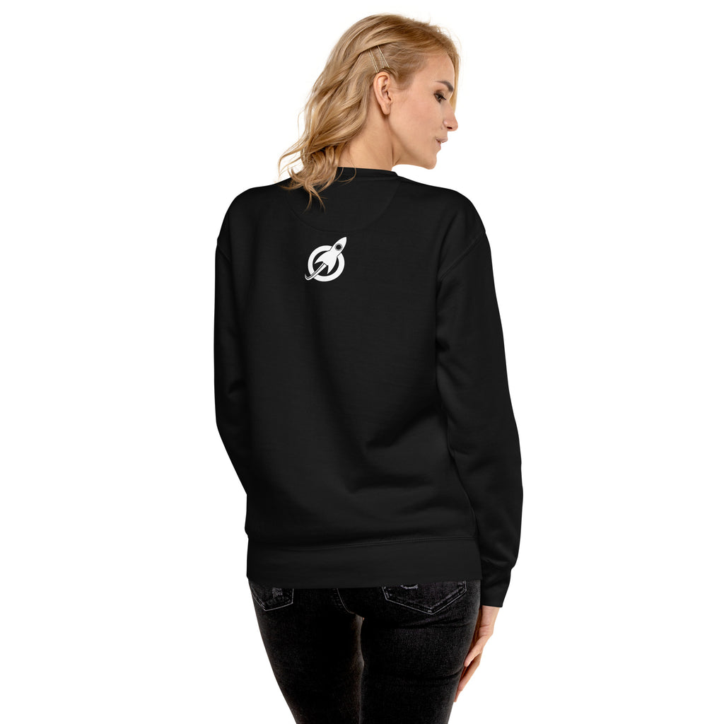 Future Astronaut Crewneck in black, back view, rocket mark between the shoulders