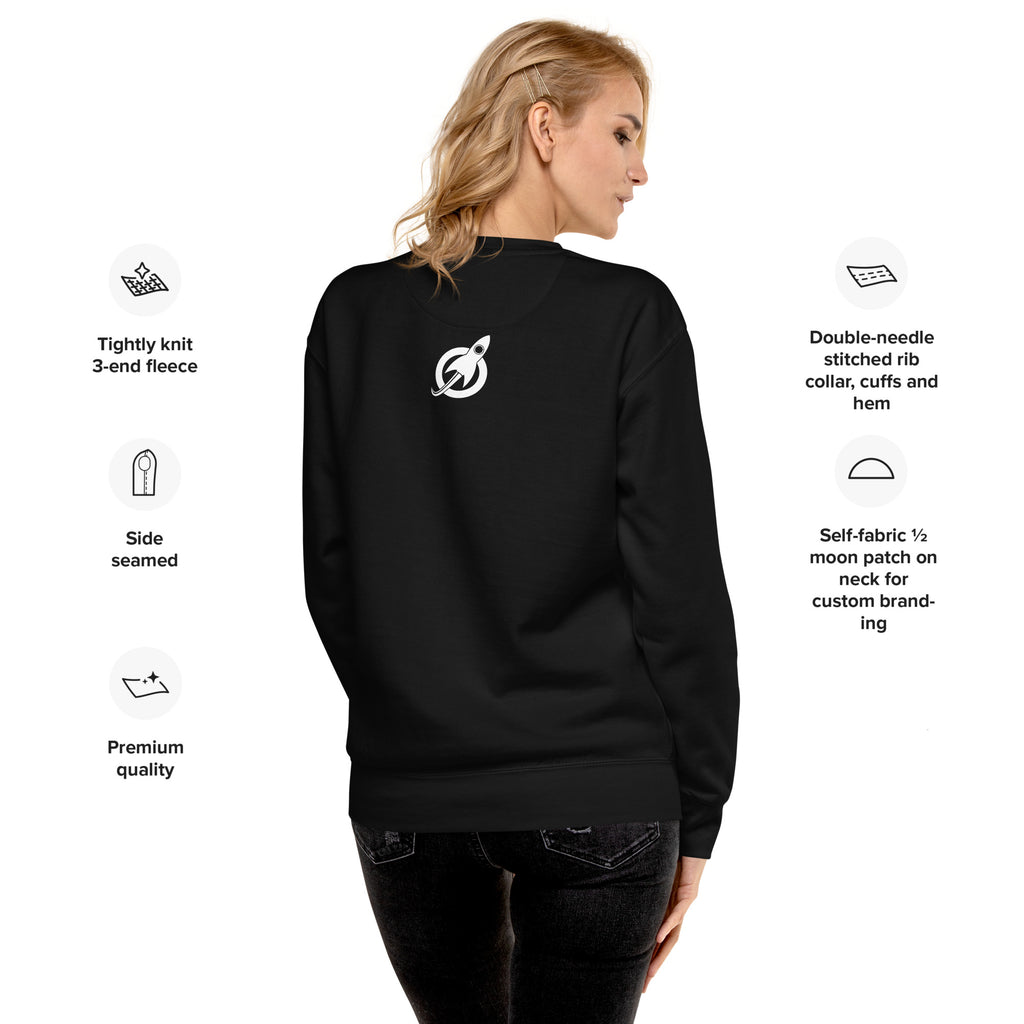 Future Astronaut Crewneck in black, back view, rocket mark between the shoulders