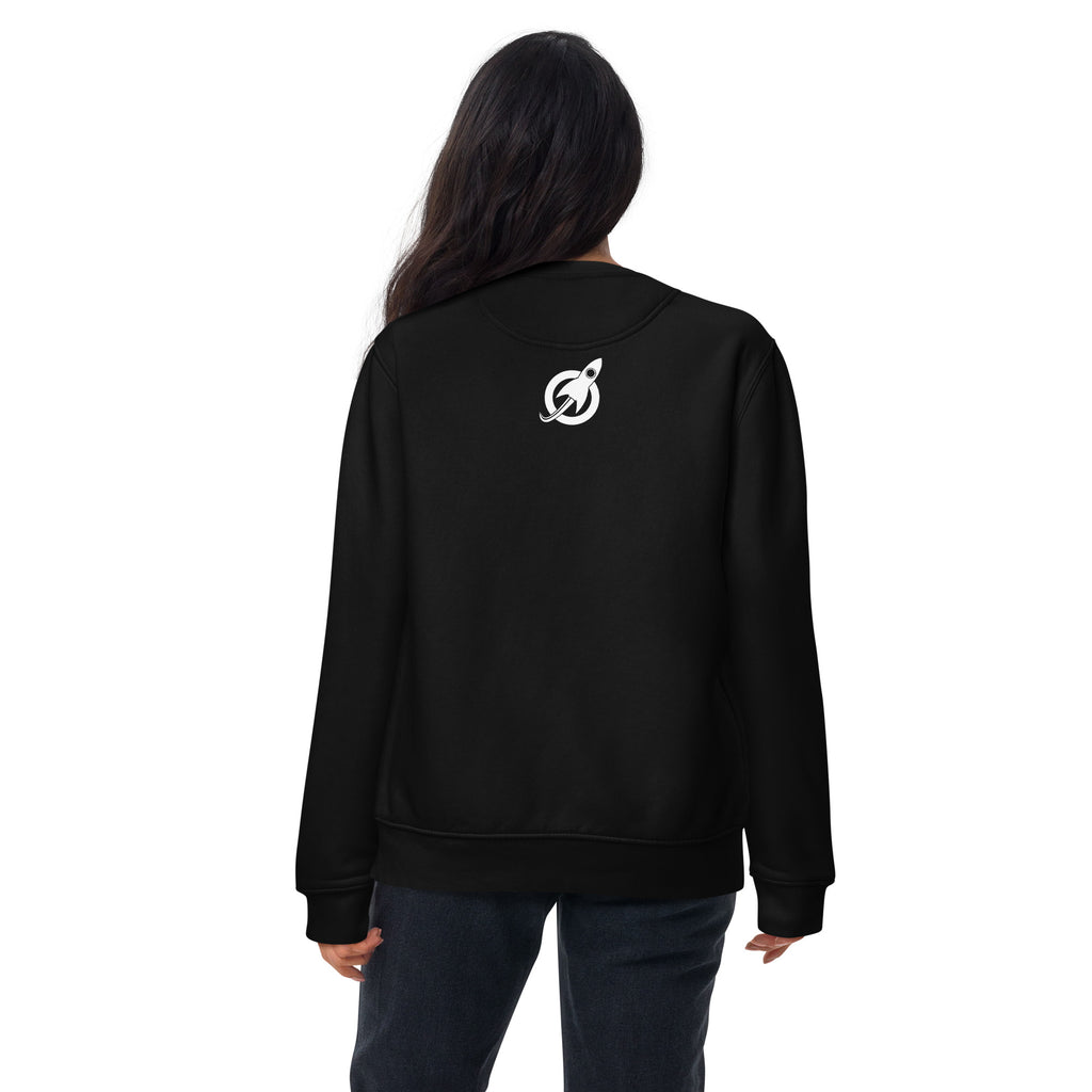 Future Astronaut Crewneck in black, back view, rocket mark between the shoulders