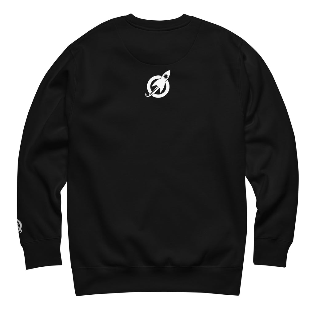 Future Astronaut Crewneck in black, back view, rocket mark between the shoulders