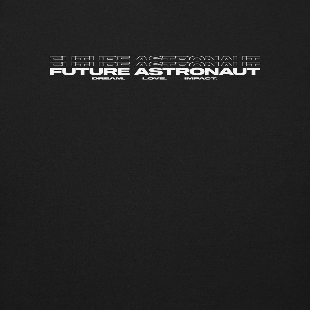 Future Astronaut Crewneck in black, front view, Dream. Love. Impact. lockup across the chest