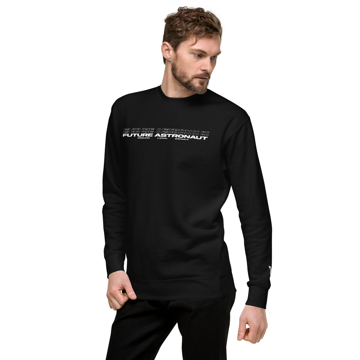 Future Astronaut Crewneck in black, left front view