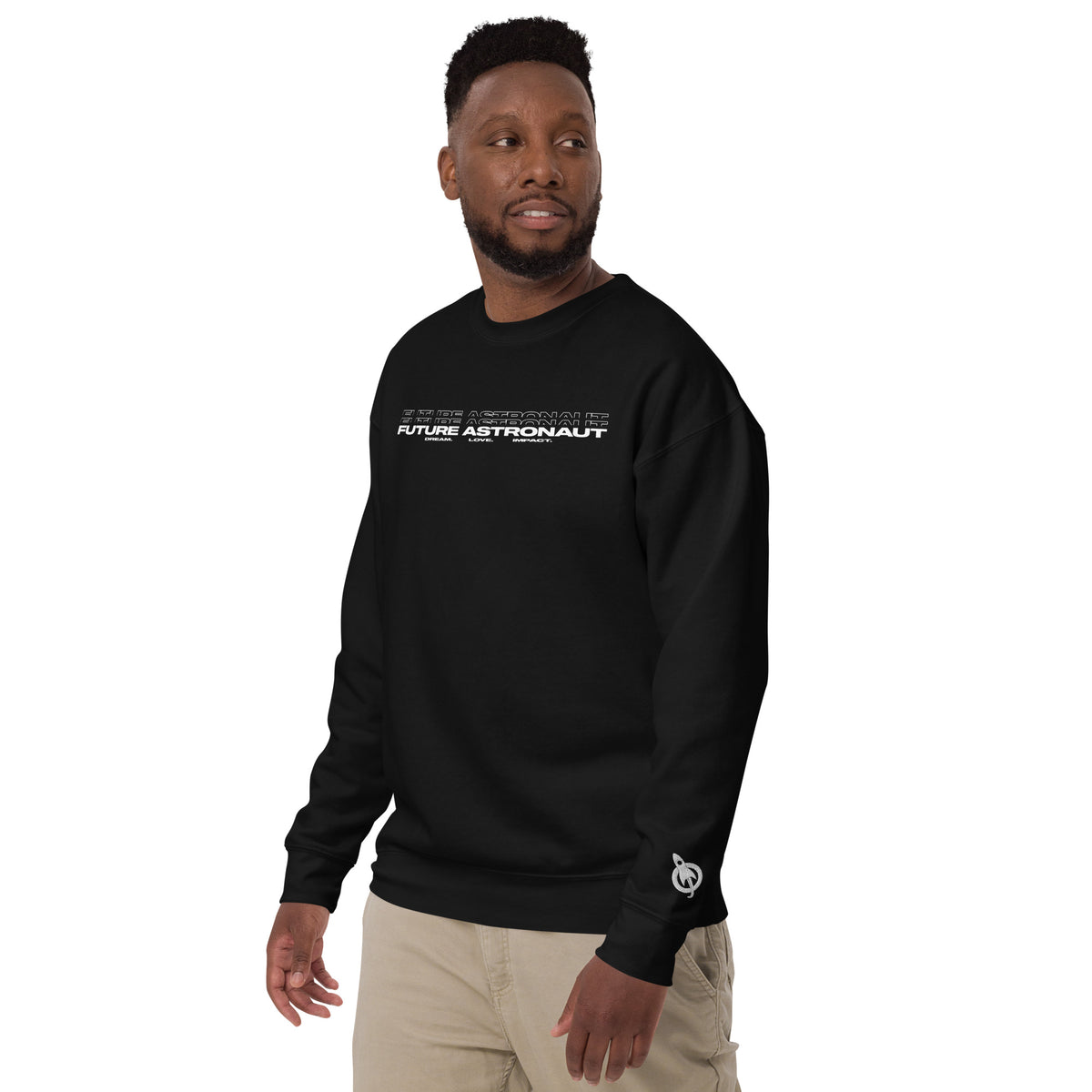 Future Astronaut Crewneck in black, left front view