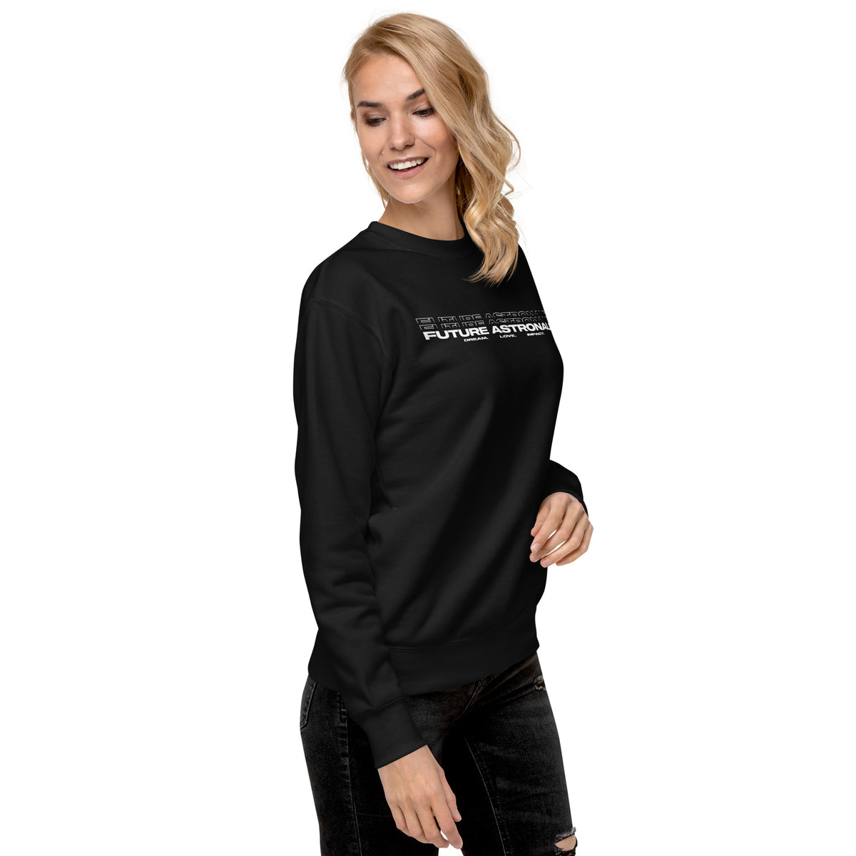 Future Astronaut Crewneck in black, right front view